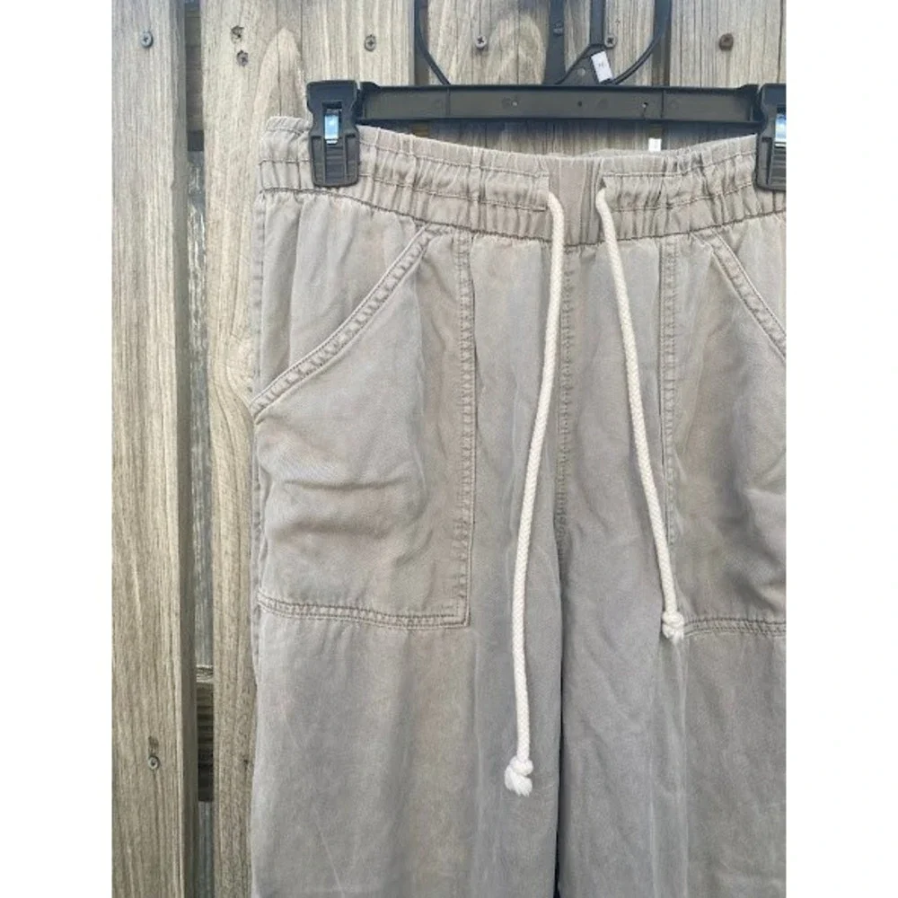 Tencel Lyocell Wide‎ Leg Drawstring Pants Taupe Grey Relaxed Trousers Womens